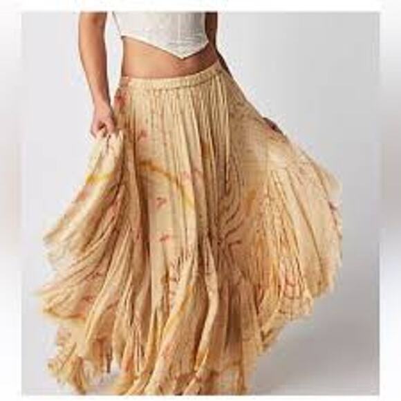 Free People FP One Medium Clover Skirt Sand Combo Asymmetric Handkerchief Hem